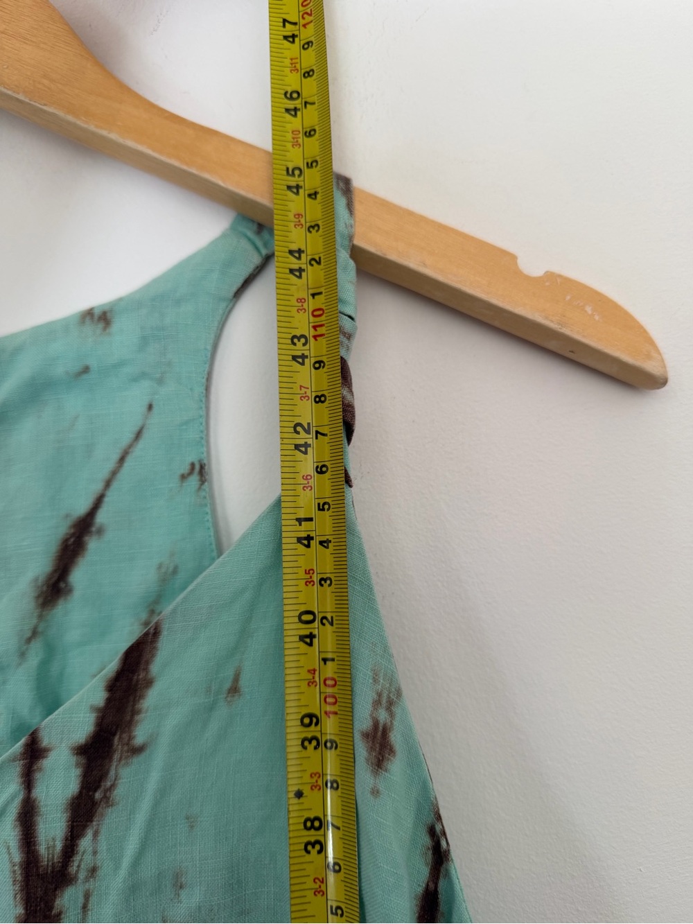 Linen Tie-Dye Midi Dress Aqua Brown Boho Racerback Sleeveless Pocket Dress - Picture 7 of 8